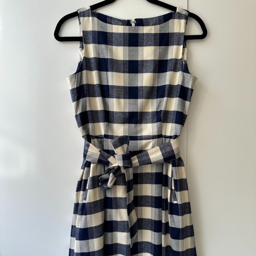 L.L Bean Blue Plaid Flannel Tie Waist dress w/Pockets Sz 4P Academia /Preppy  aj